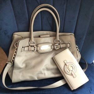 MK soft leather gray bag w matching wallet